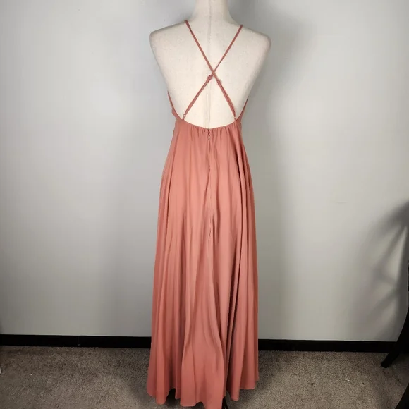 EUC Lulu's Mythical Kind of‎ Love Rusty Rose Chiffon Maxi Dress Gown (S) #0559 - Picture 5 of 11